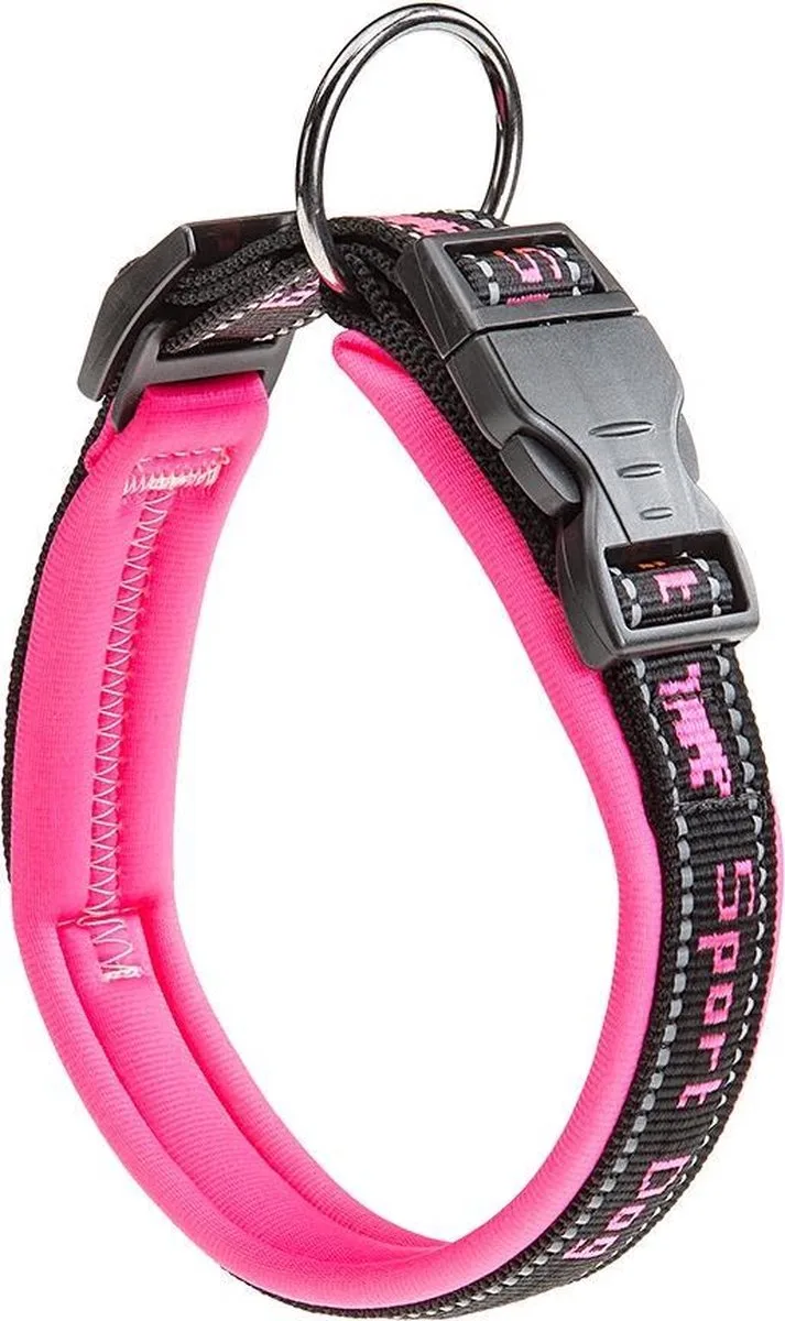 Sport Dog Halsband - Nylon - Zachte voering - Breedte 25 mm - Nekomtrek 35 - 45 cm (GELIEVE ALVORENS BESTELLEN OPMETEN) de Ferplast en Rose – photo produit