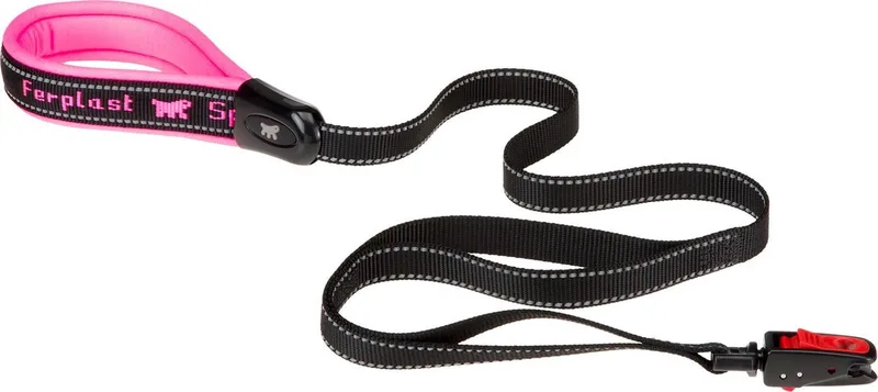 Sport Dog Matic Hondenlijn / Hondenriem (G25/120) - Nylon - Roze / Zwart - Breedte 25 mm - Lengte 120 cm - Geschikt voor honden tot 60 kg. fra Ferplast i Sort, Lyserød – produktbillede