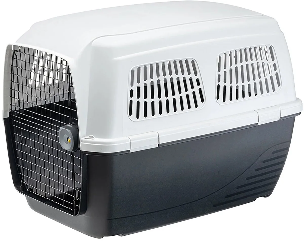 Transportbox Voor Zeer Grote Honden Voor Vliegtuig, IATA-Goedgekeurd, Max 45 kg, 93 x 65 x h 68 cm by Ferplast in Grey – product photo