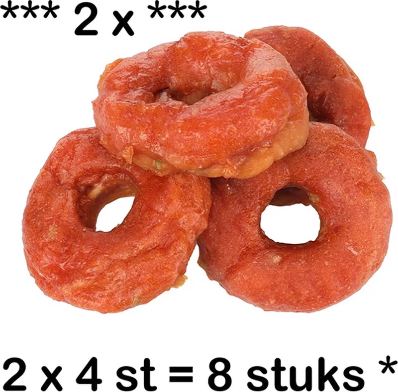 ** 2 X ** Flamingo hapki hondensnack - Donuts met kip - 95 gr. 4 stuks/verpakking = 8 stuks = 190 gram von Flamingo – Produktfoto