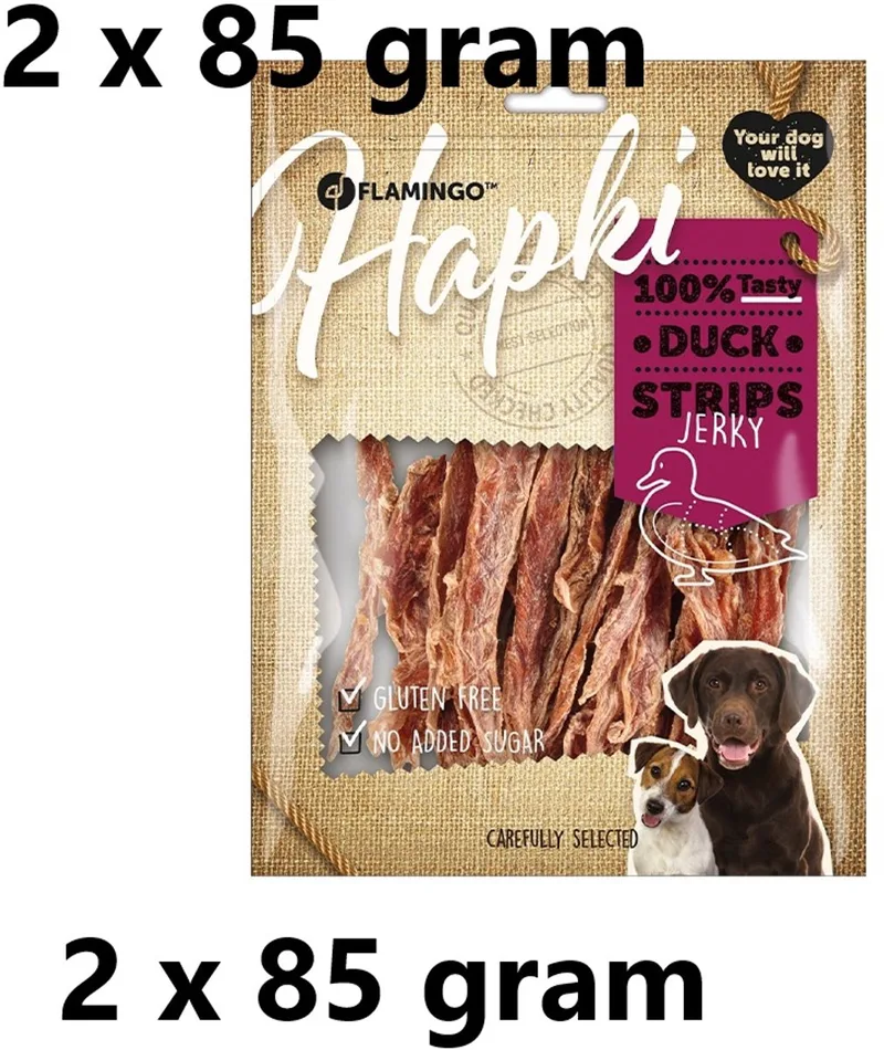 ** 2 X ** flamingo hapki - hondensnack - duck strips dried - 85 gr = 170gr glutenvrij - geen toegevoegde suiker -eendenvlees by Flamingo – product photo