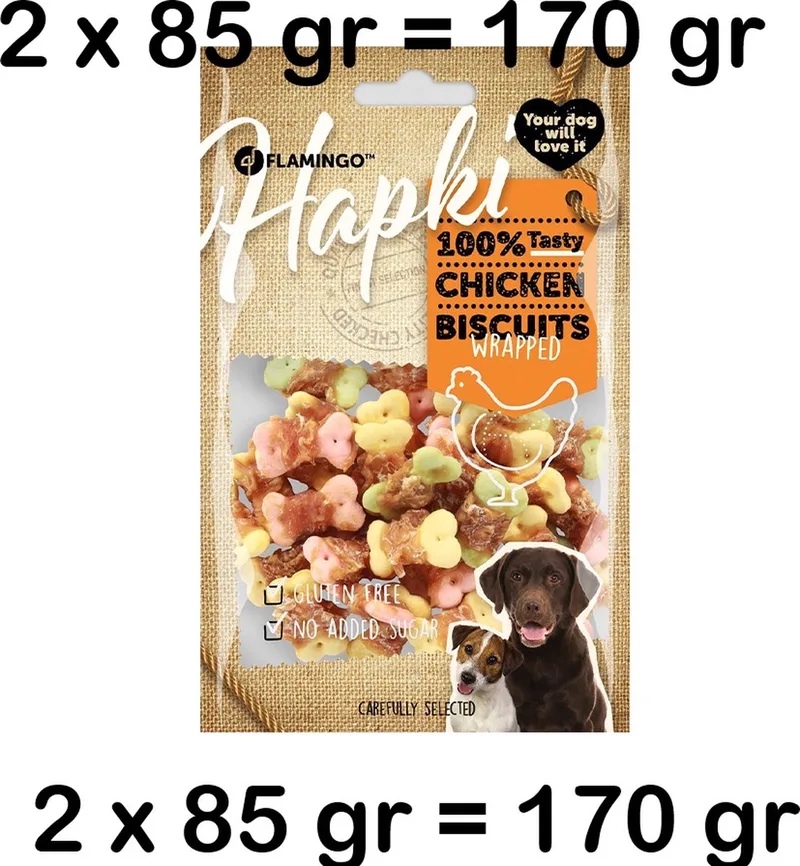 ** 2 X ** Flamingo Hapki- hondensnacks - koekjes met kip - 85 gr GLUTENVRIJ - 2 x 85 gr = 170 gr by Flamingo – product photo