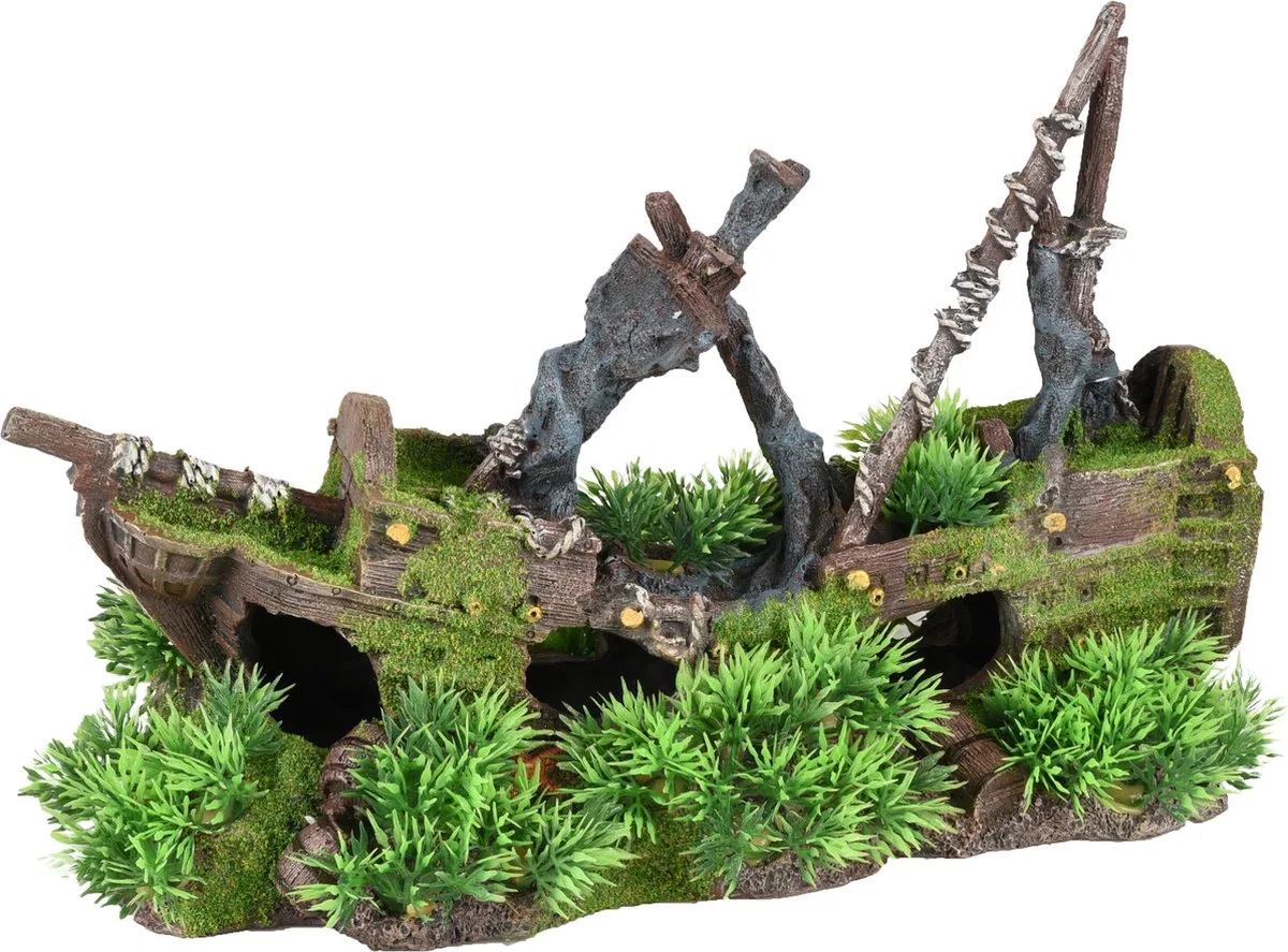 Aquariumdecoratie Moza Scheepswrak - 32 x 14 x 21 cm de Flamingo en Vert – photo produit