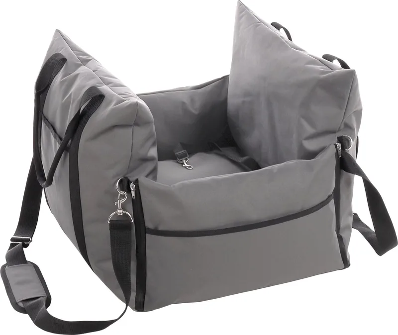 Autostoel hond – Flamingo Autostoel Bobba – 56x56x42cm – 3-in-1 draagtas, autostoel & ligkussen – veilig & praktisch by Flamingo in Grey – product photo