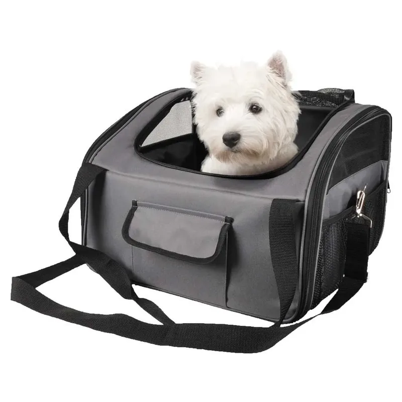 Autostoel hond – Flamingo Autostoel Ida – 44x34x32cm – 2-in-1 autostoel & draagtas – veilig & comfortabel reizen voor kleine honden fra Flamingo i Grå – produktbillede 3 af 6