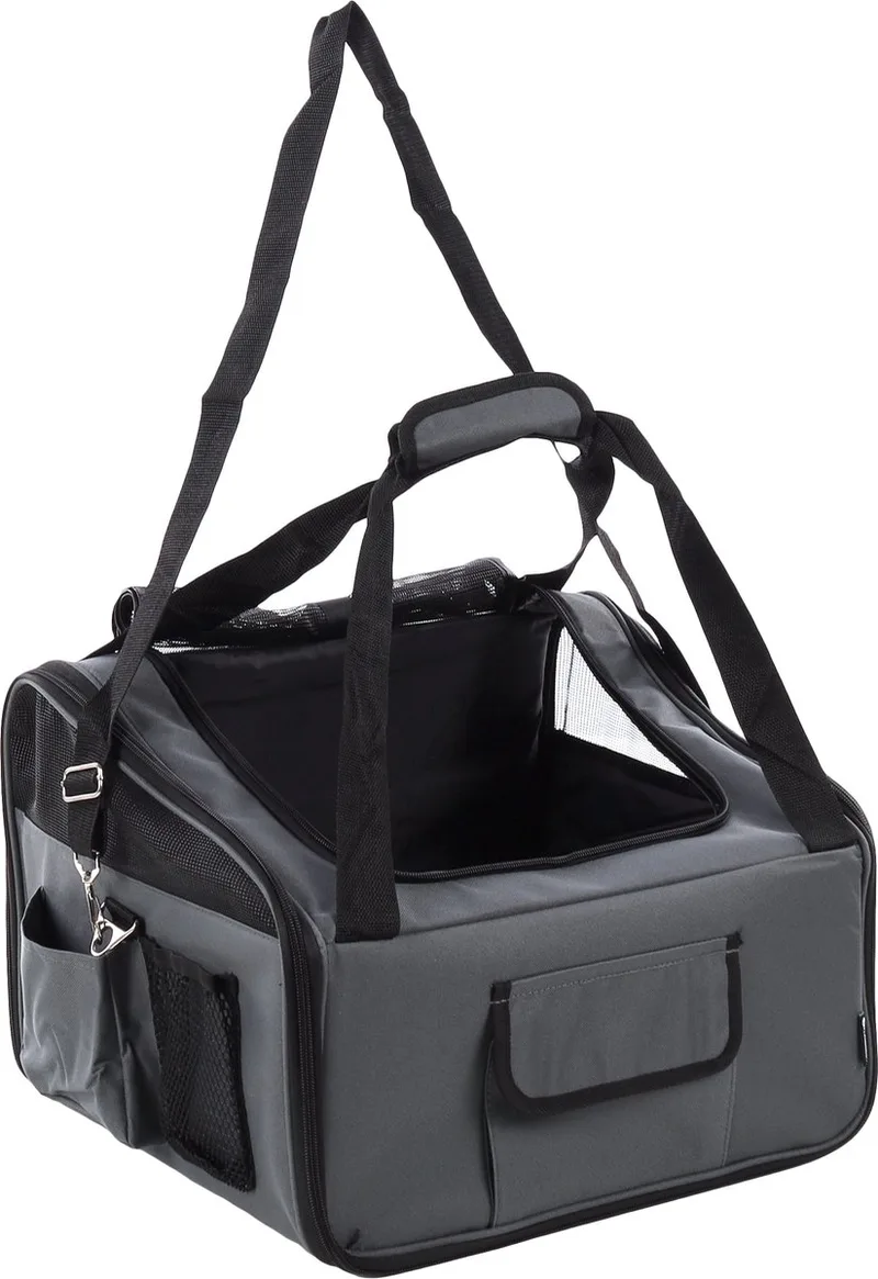 Autostoel hond – Flamingo Autostoel Ida – 44x34x32cm – 2-in-1 autostoel & draagtas – veilig & comfortabel reizen voor kleine honden fra Flamingo i Grå – produktbillede 1 af 6