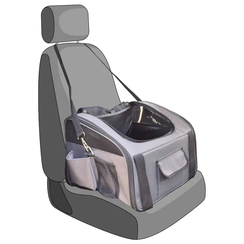 Autostoel hond – Flamingo Autostoel Ida – 44x34x32cm – 2-in-1 autostoel & draagtas – veilig & comfortabel reizen voor kleine honden fra Flamingo i Grå – produktbillede 4 af 6
