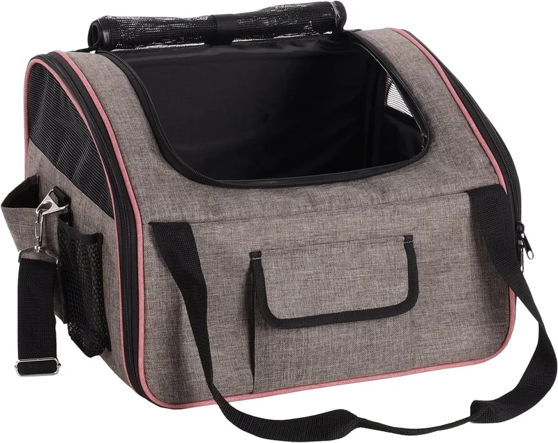 Autostoel hond – Flamingo Autostoel Puppy Xenophon Taupe – 44x37,5x29,5cm – 2-in-1 draagtas & autostoel – veilig & stijlvol de Flamingo en Gris – photo produit