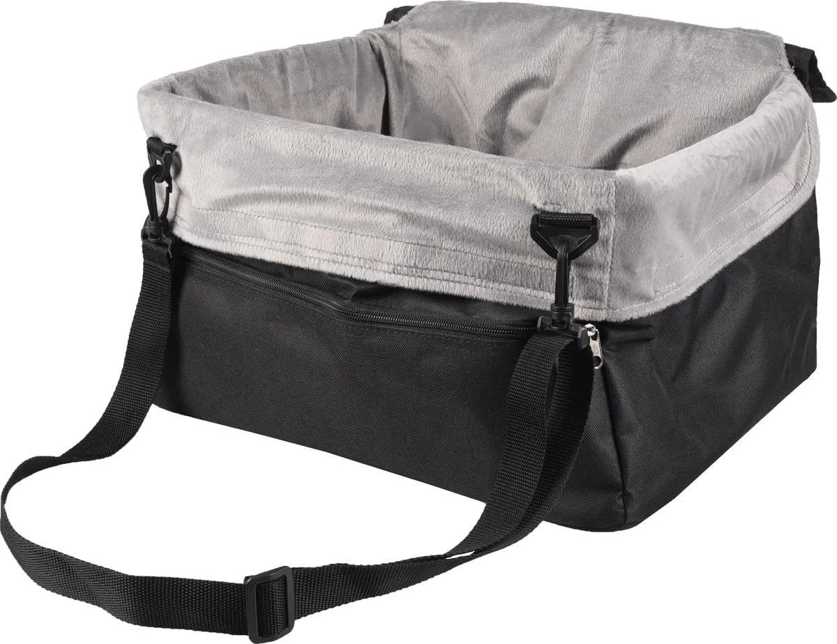 Autostoel hond – Flamingo Autostoel Ula – 41x36x25cm – pluche reisstoel met verstevigd frame – veilig & comfortabel voor kleine honden von Flamingo in Schwarz – Produktfoto