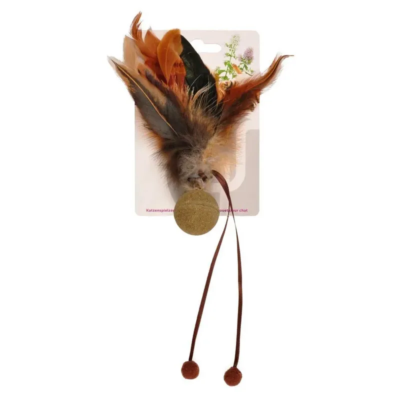 Catnip Balletje Met Veer - Kattenspeelgoed - 18x9x17 cm Beige von Flamingo in Braun – Produktfoto 2 von 2