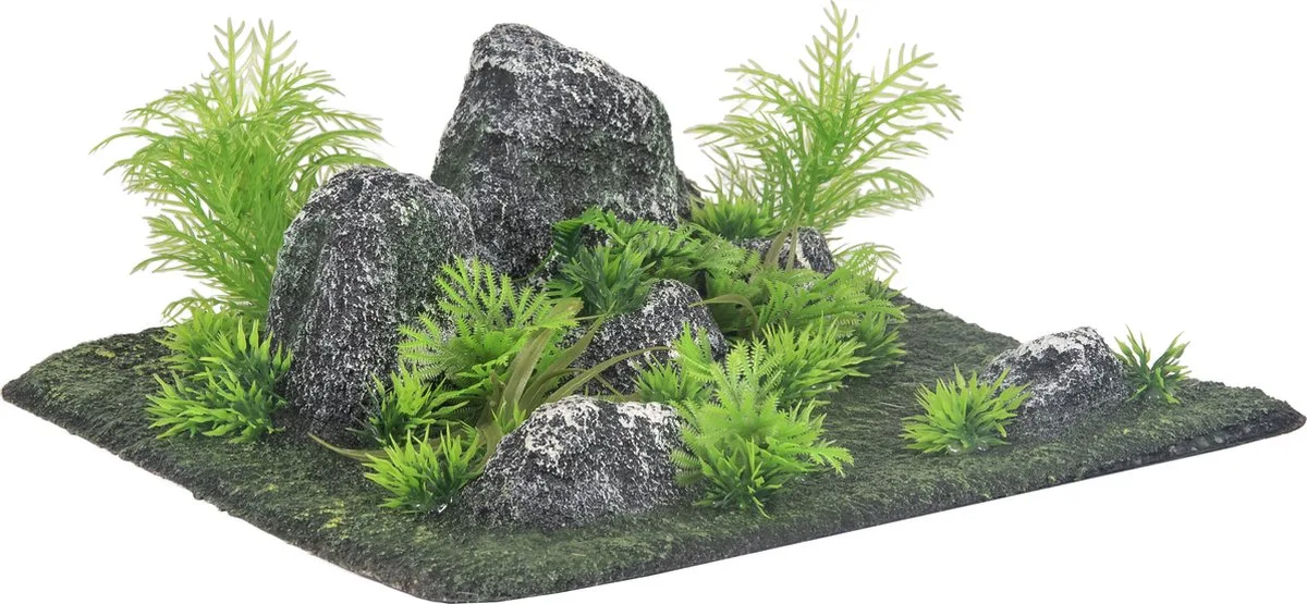 Condroz - Decoratie Vis - Ad Condroz Rots + Plant Vierhoek 29x29x10cm - 1st - 130258 - 1st de Flamingo en Gris – photo produit