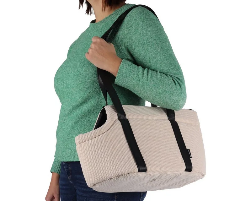 Draagtas hond – Draagtas kat – Flamingo Aaliyah – 46 x 23 x 25 cm – ritssluiting boven – uitneembaar kussen – opbergvak – veiligheidsriem – reistas hond & reistas kat von Flamingo in Weiß – Produktfoto 3 von 4