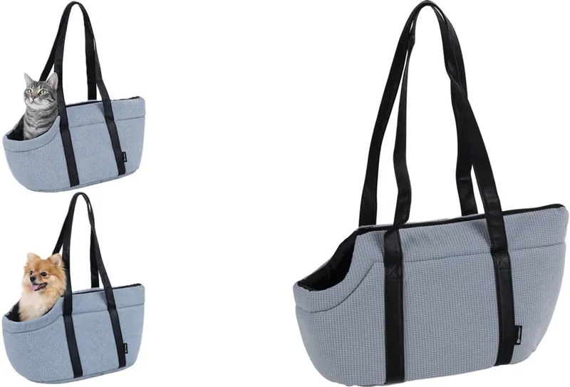Draagtas hond – Draagtas kat – Flamingo Aaliyah – 46 x 23 x 25 cm – ritssluiting boven – uitneembaar kussen – opbergvak – veiligheidsriem – reistas hond & reistas kat von Flamingo in Blau – Produktfoto