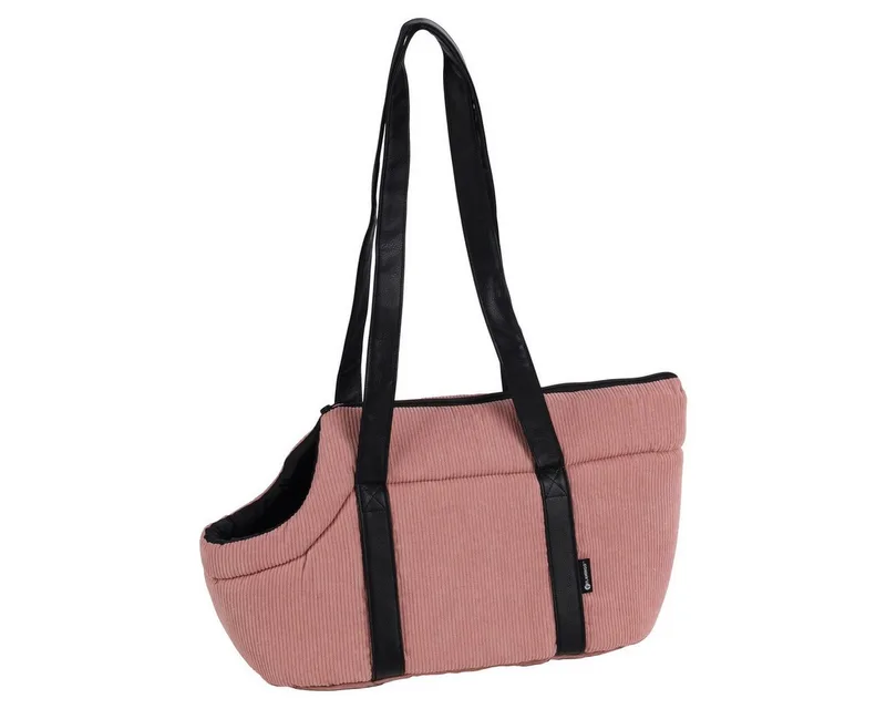 Draagtas hond – Draagtas kat – Flamingo Alessia Draagtas – 46 x 23 x 25 cm – ribfluweel afwerking – met ritssluiting – uitneembaar kussen – verstelbare veiligheidsriem – reistas hond & reistas kat van Flamingo in Roze – productfoto 2 van 4