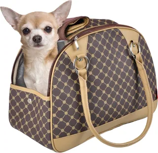 Draagtas hond – Draagtas kat – Flamingo Chloe 1 – 41 x 20 x 31 cm – kunstleder – ventilatiegaas – uitneembare bodem – voetjes – veiligheidsriem – reistas hond & reistas kat by Flamingo in Brown – product photo 1 of 5