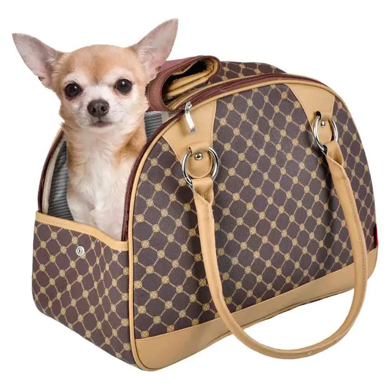 Draagtas hond – Draagtas kat – Flamingo Chloe 1 – 41 x 20 x 31 cm – kunstleder – ventilatiegaas – uitneembare bodem – voetjes – veiligheidsriem – reistas hond & reistas kat by Flamingo in Brown – product photo 2 of 5