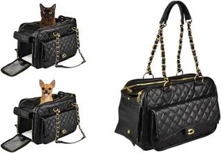 Draagtas hond – Draagtas kat – Flamingo Gigi – 40 x 22 x 28 cm – kunstleder – ventilatiegaas – uitneembaar kussen – opbergvak met draaislot – reistas hond & reistas kat de Flamingo en Noir – photo produit 1 sur 3