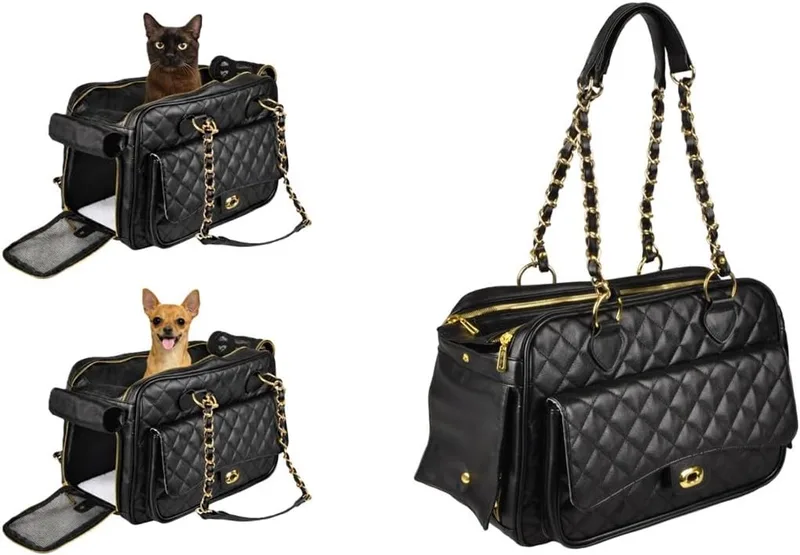 Draagtas hond – Draagtas kat – Flamingo Gigi – 40 x 22 x 28 cm – kunstleder – ventilatiegaas – uitneembaar kussen – opbergvak met draaislot – reistas hond & reistas kat de Flamingo en Noir – photo produit 1 sur 3
