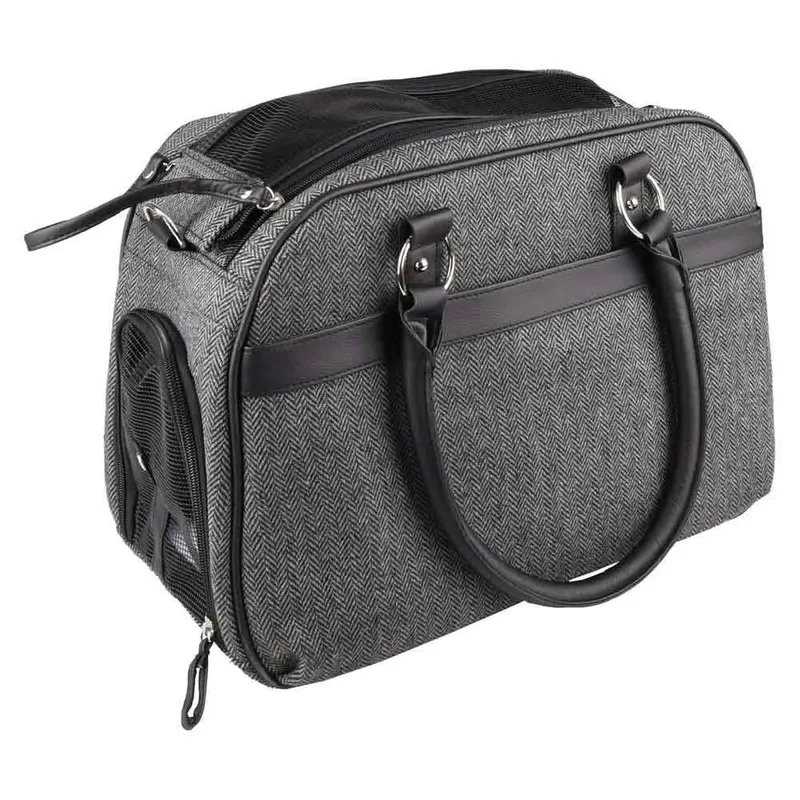Draagtas hond – Draagtas kat – Flamingo Justine Donkergrijs – 44 x 23 x 32 cm – ventilatiegaas – ritssluiting voor/boven – uitneembare bodem – veiligheidsriem – reistas hond & reistas kat by Flamingo in Grey – product photo 4 of 5