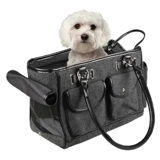Draagtas hond – Draagtas kat – Flamingo Laura – 45 x 25 x 27 cm – ventilatiegaas – ritssluiting boven – uitneembare bodem – 3 opbergvakken – veiligheidsriem – reistas hond & reistas kat by Flamingo in Grey – product photo 2 of 5