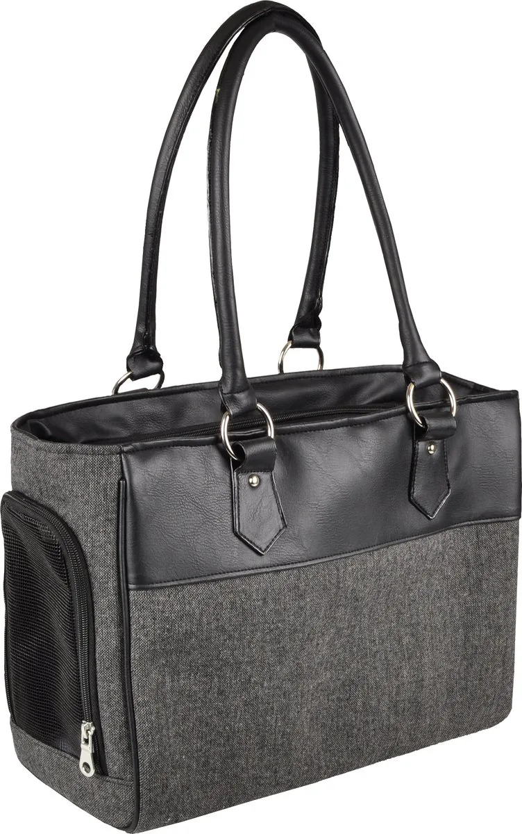 Draagtas hond – Draagtas kat – Flamingo Lior Grijs – 45 x 19 x 29 cm – ventilatiegaas – ritssluiting voor/boven – uitneembare bodem – opbergvak – veiligheidsriem – reistas hond & reistas kat fra Flamingo i Sort – produktbillede