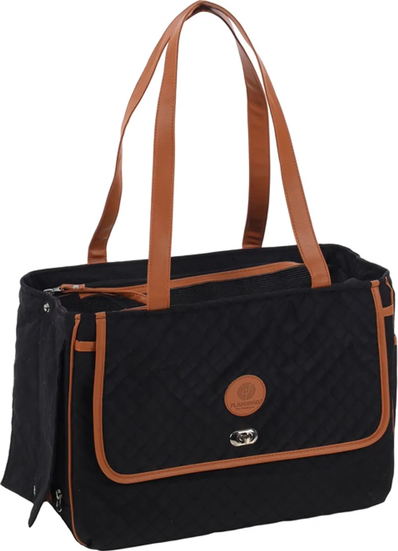 Draagtas hond – Draagtas kat – Flamingo Noenie – 41 x 20 x 28 cm – ventilatiegaas – ritssluiting boven/zijkant – uitneembare bodem – veiligheidsriem – reistas hond & reistas kat von Flamingo in Schwarz – Produktfoto