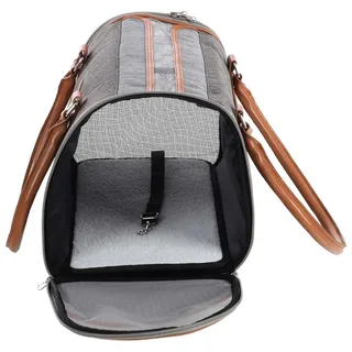 Draagtas hond – Draagtas kat – Flamingo Sitka – 45 x 25 x 28 cm – ritssluiting zijkant – uitneembare bodem – 2 opbergvakken – voetjes – veiligheidsriem – reistas hond & reistas kat by Flamingo in Grey – product photo 2 of 2