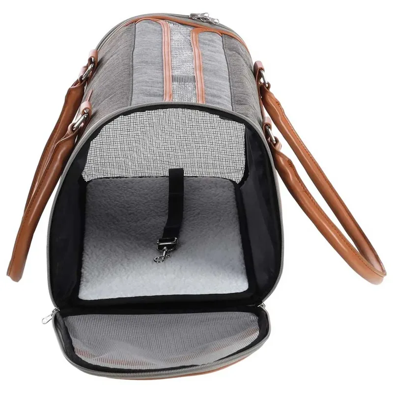 Draagtas hond – Draagtas kat – Flamingo Sitka – 45 x 25 x 28 cm – ritssluiting zijkant – uitneembare bodem – 2 opbergvakken – voetjes – veiligheidsriem – reistas hond & reistas kat by Flamingo in Grey – product photo 2 of 2