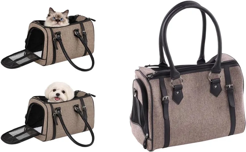 Draagtas hond – Draagtas kat – Flamingo Tatjana – 37 x 24 x 31 cm – ventilatiegaas – ritssluiting voor/boven/achter – uitneembare bodem – veiligheidsriem – reistas hond & reistas kat von Flamingo in Braun – Produktfoto