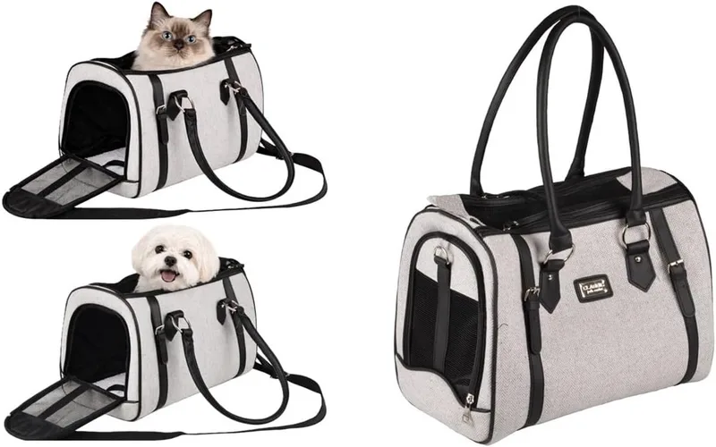 Draagtas hond – Draagtas kat – Flamingo Tatjana Lichtgrijs – 37 x 24 x 31 cm – ventilatiegaas – ritssluiting voor/boven/achter – uitneembare bodem – veiligheidsriem – reistas hond & reistas kat von Flamingo in Grau – Produktfoto