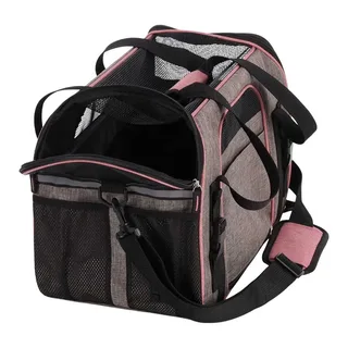 Draagtas hond – Draagtas kat – Flamingo Xandor Taupe – 48 x 25 x 33 cm – puppy – reflecterende stroken – uitneembare bodem – autogordellus – trolleybevestiging – reistas hond & reistas kat by Flamingo in Grey – product photo 3 of 6
