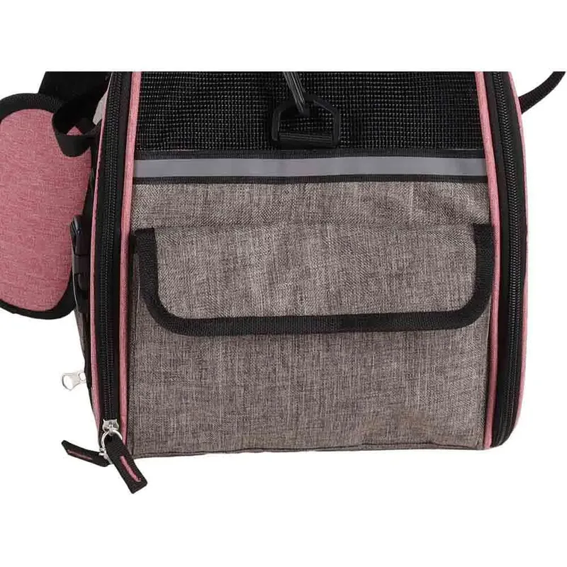 Draagtas hond – Draagtas kat – Flamingo Xandor Taupe – 48 x 25 x 33 cm – puppy – reflecterende stroken – uitneembare bodem – autogordellus – trolleybevestiging – reistas hond & reistas kat by Flamingo in Grey – product photo 5 of 6