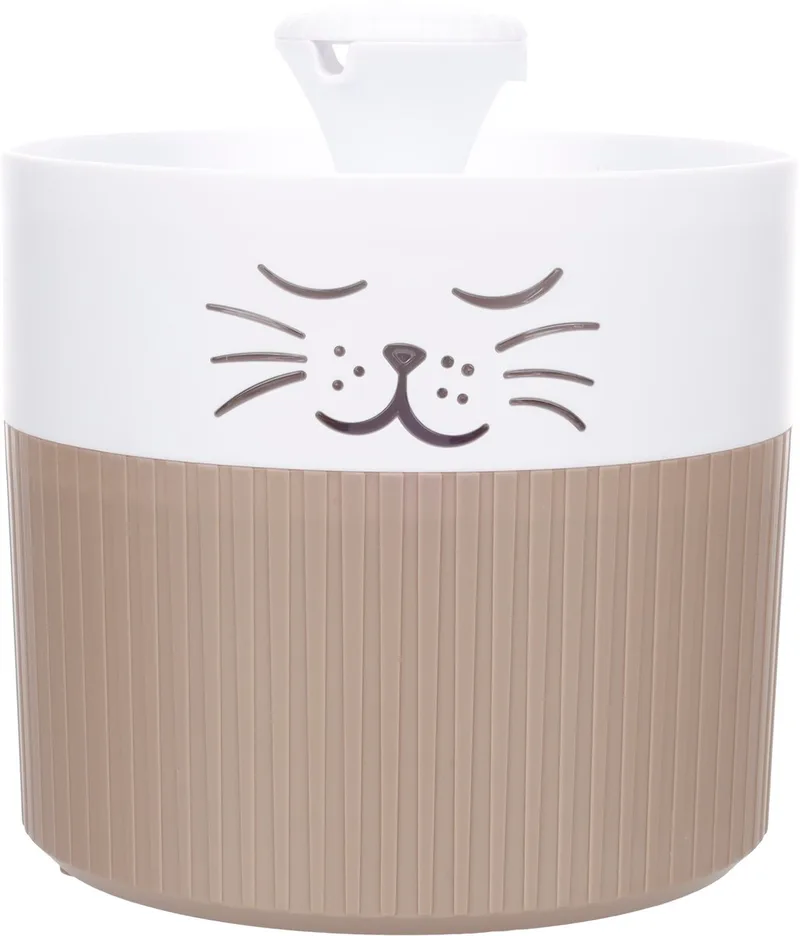 Drinkfontein kat – hond – 2L – Rond – Taupe & Wit – Met koolstoffilter – Stille pomp – Lichtindicator – 18x20x18,5 cm – Flamingo Mali de Flamingo en Taupe & Wit – photo produit