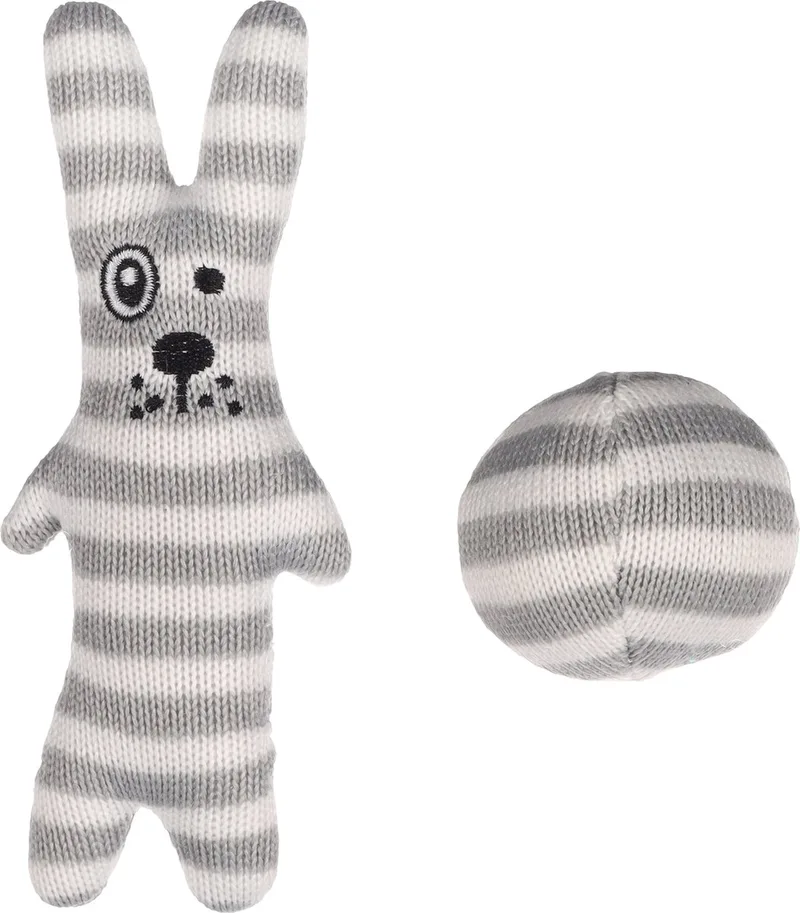 Faci - Speelgoed Katten - Ps Faci Konijn +bal Gestreept - 2st - 137819 - 2st by Flamingo in Grey – product photo