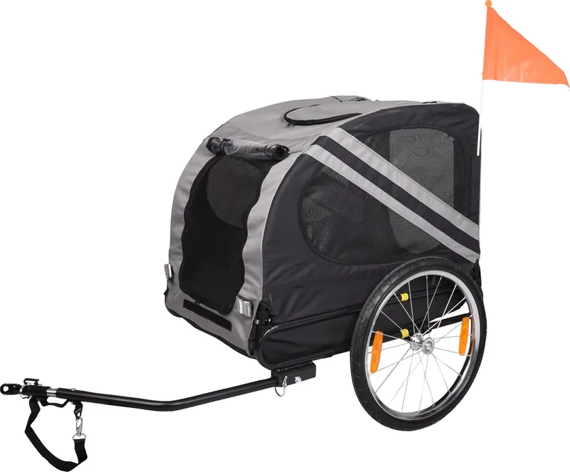 Fietskar - Hondenfietskar - Hondenkar - Hondenfietskar Opvouwbaar - Hondenfietskar voor Kleine en Grote honden – 80 × 57 × 64 cm | Geschikt voor Fiets & E-bike - Duurzaam, betrouwbaar en stijlvol! by Flamingo in Grey, Black – product photo