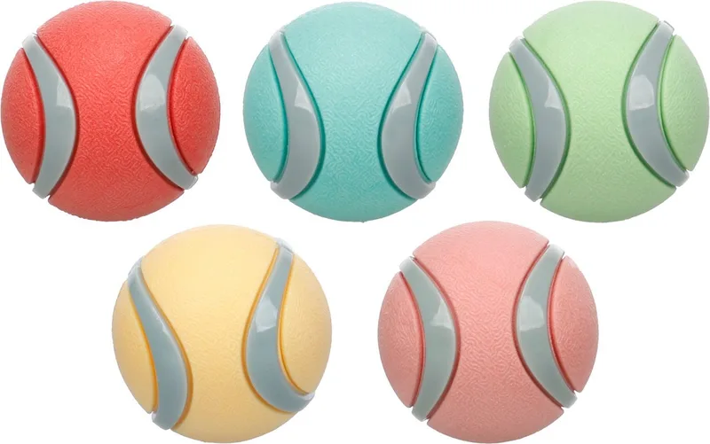 Flamingo - 5 foba ballen - verschillende kleuren - thermoplastisch rubber - apporteren - hondenspeelgoed - 5 stuks fra Flamingo i Rød, Grøn, Blå, Geel en roze – produktbillede