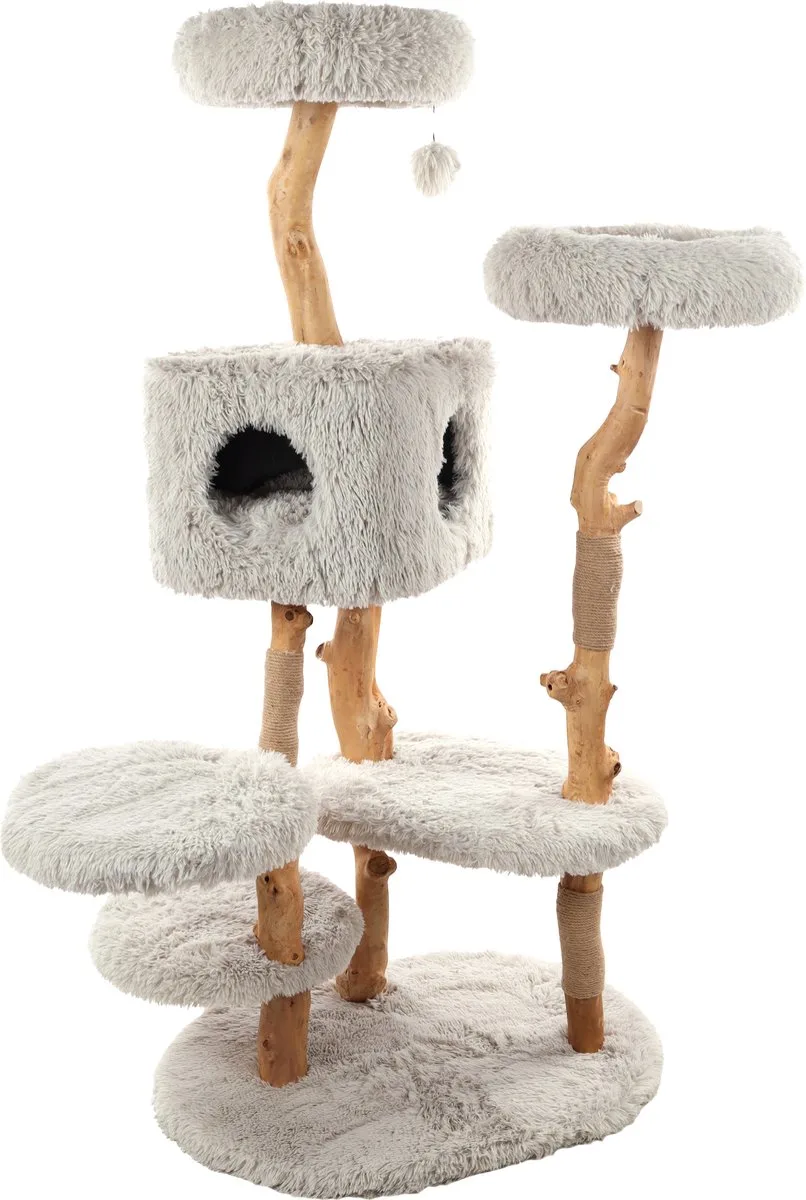 FLAMINGO-Kattenmeubel-Yuna-100x74x163-wit-en-naturel von Flamingo in Weiß – Produktfoto