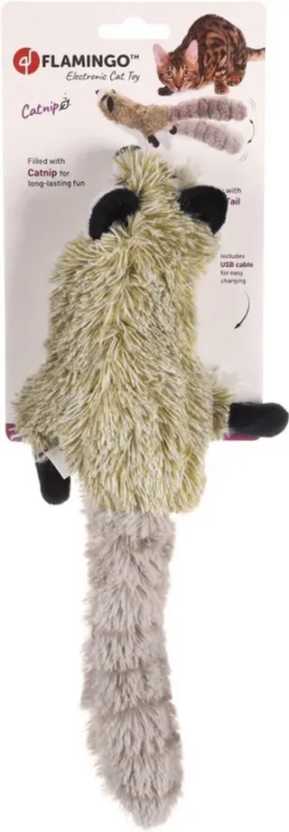 Flapso Bewegende Wasbeer - Kattenspeelgoed - 36x15 cm von Flamingo in Grau – Produktfoto 1 von 4