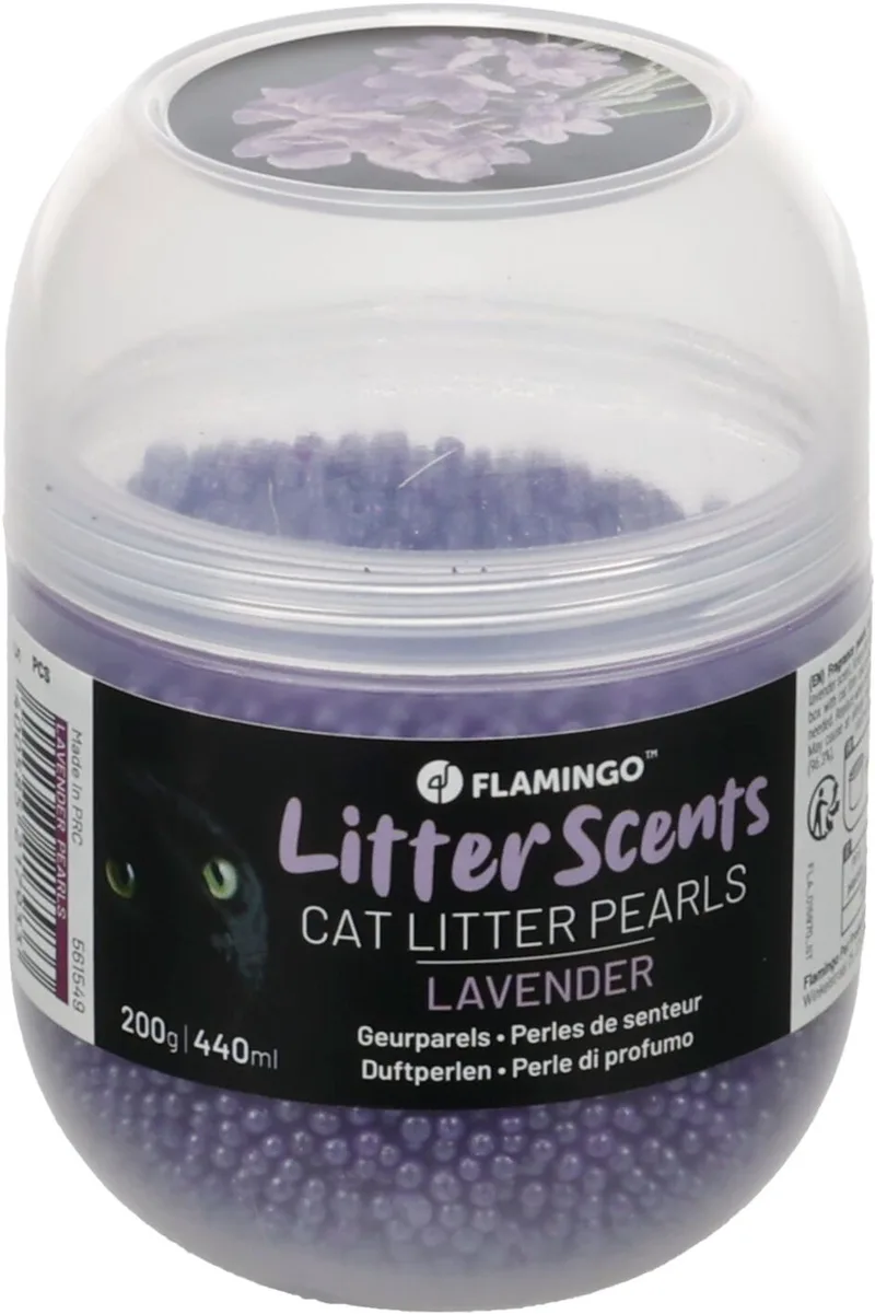 Geurparels met lavendel geur - voor de kattenbak - neutraliseert vieze geurtjes en verspreidt een frisse lavendelgeur - 200 gram de Flamingo – photo produit