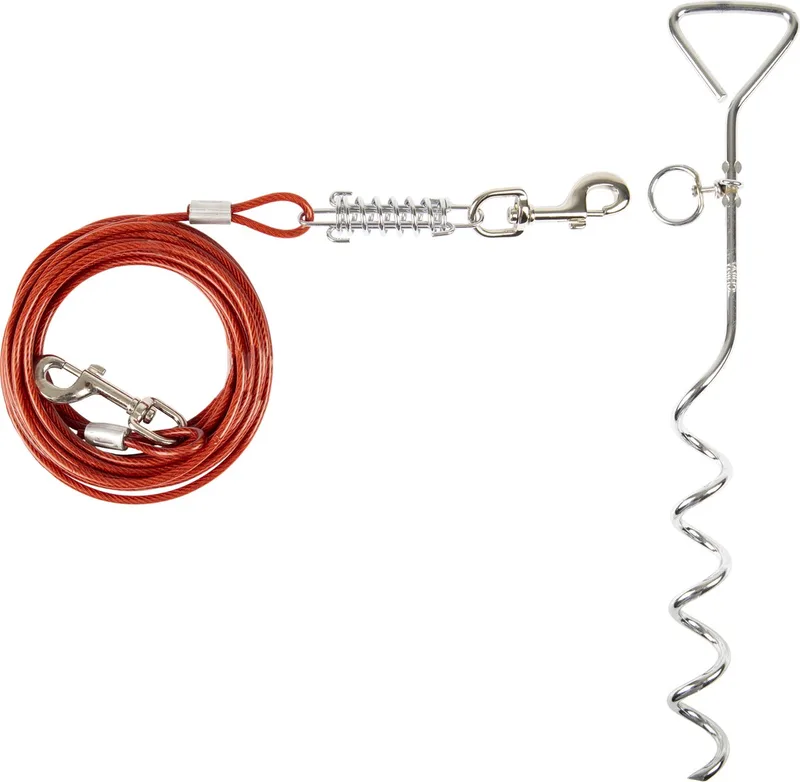 Grondpin met 7,5 meter hondenriem - Rood - 43cm fra Flamingo i Sølv – produktbillede