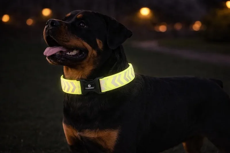 Halsband hond – Fergu geel XL – 55–75 cm – 40 mm breed – nylon – reflecterend – traploos verstelbaar – kliksluiting von Flamingo in Fluo – Produktfoto