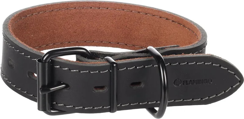 Halsband Montana Leer Breed de Flamingo en Noir – photo produit