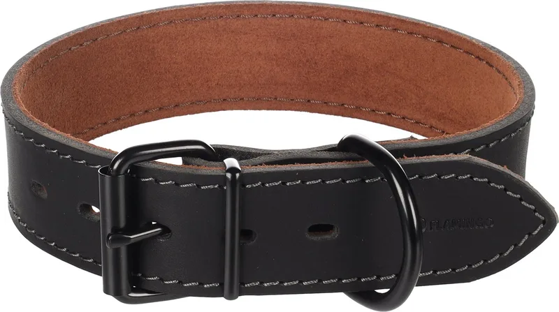 Halsband Montana Leer Breed van Flamingo in Zwart – productfoto
