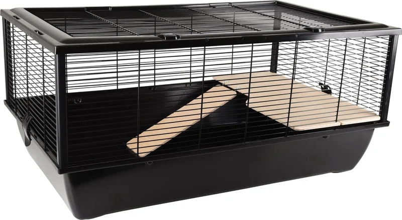 Hamsterkooi – Flamingo Elsa – caviakooi & dwergkonijnenkooi – kooi met platform en loopplank – metaal & hout naturel – 77x47x36,5 cm – Europese kwaliteit de Flamingo en Noir – photo produit