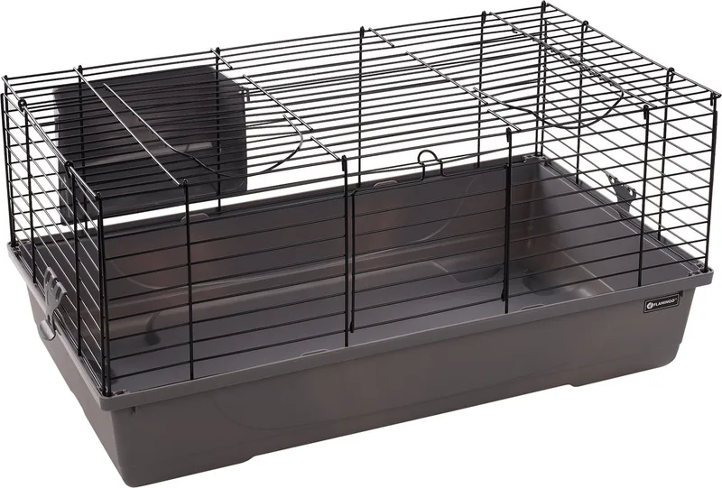 Hamsterkooi – Flamingo Mobi – caviakooi & dwergkonijnenkooi – binnenkooi met hooiruif en diepe bodem – metaal zwart & 75x47x40 cm – Europese kwaliteit by Flamingo in Grey – product photo