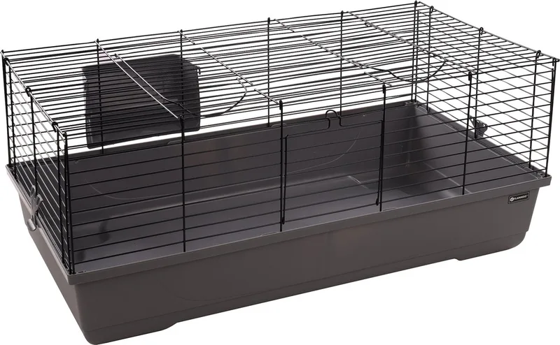 Hamsterkooi – Flamingo Mobi – caviakooi & dwergkonijnenkooi – binnenkooi met hooiruif en diepe bodem – metaal zwart & 99x53x42,5 cm – Europese kwaliteit von Flamingo in Grau – Produktfoto