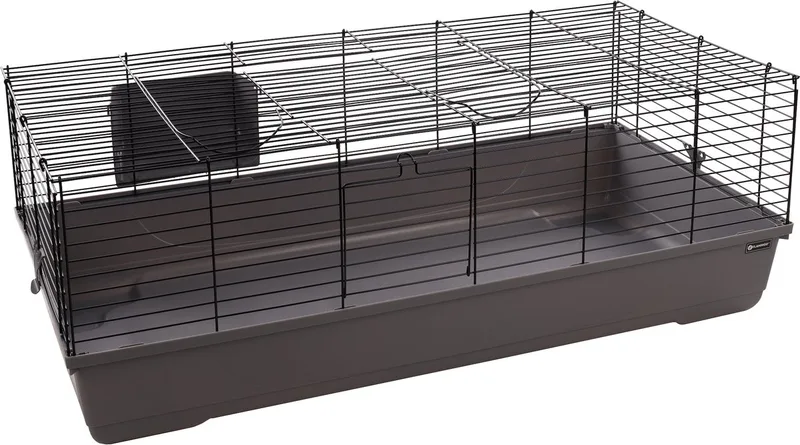 Hamsterkooi – Flamingo Mobi – caviakooi & dwergkonijnenkooi – ruime binnenkooi met hooiruif en diepe bodem – metaal zwart & 117,5x58x42,5 cm – Europese kwaliteit fra Flamingo i Grå – produktbillede