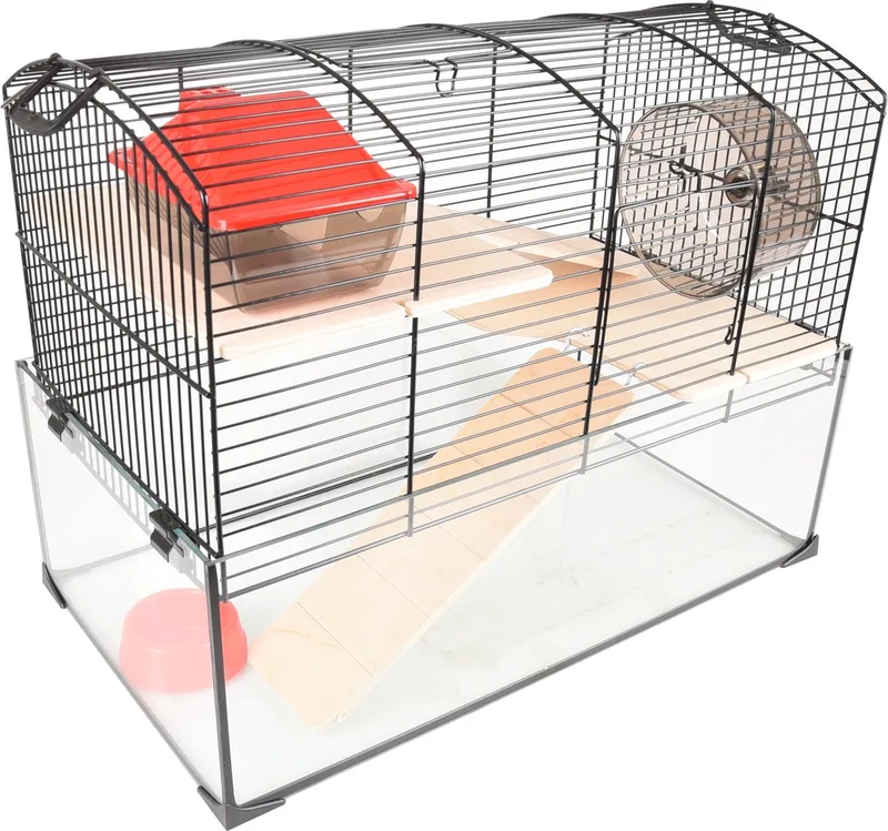 Hamsterkooi – Flamingo Vitru 1 – hamsterkooi met glazen bodem – complete kooi met looprad, platformen en accessoires – 51,5x29x40 cm – Europese kwaliteit de Flamingo en Noir – photo produit