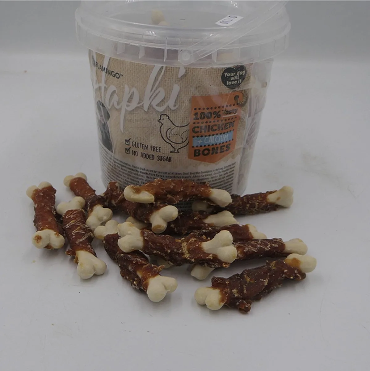 hapki chicken + calcium 400 g gluten vrij, geen suiker toegevoegd 100% TASTY von Flamingo – Produktfoto