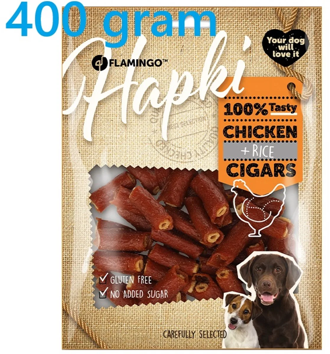 hapki chicken + rice cigars - glutenvrij - geen toegevoegde suiker - gezond en lekker 400 gram de Flamingo – photo produit